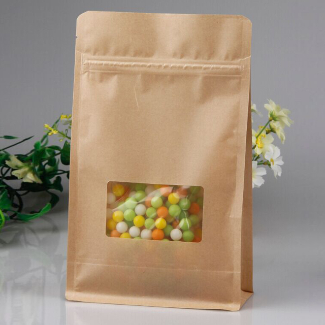 Kraft Paper Flat Bottom Bag with Transparent Window